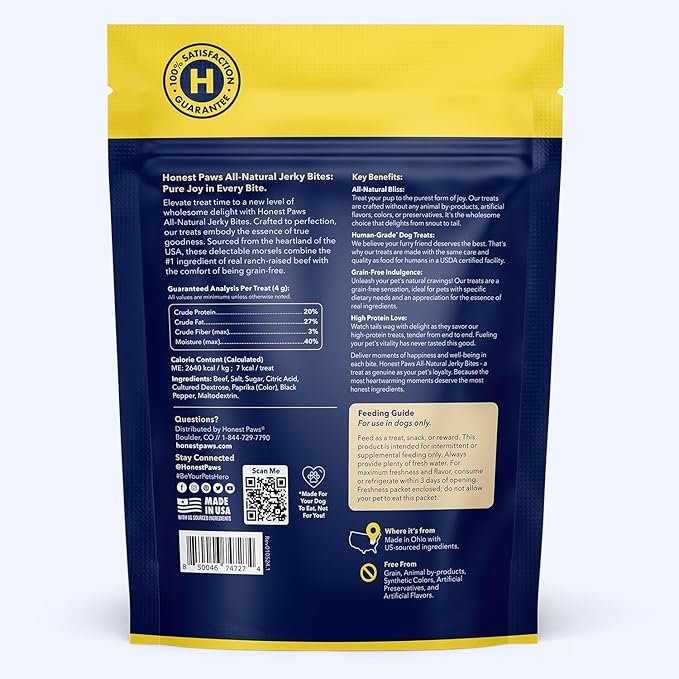 Honest Paws Dog Jerky Treats - All-Natural Jerky Dog Treats for Training Pets - Human Grade Bites - Real USA Beef