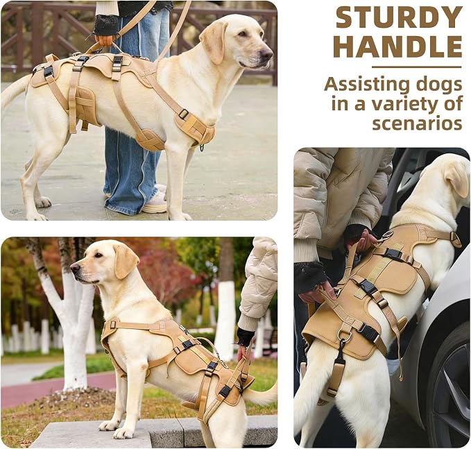 PUPTECK Dog Lift Harness for Medium Large Sized Dog, Rehabilitation Sling for Hind Leg Support, Multifunctional Mobility Assistance Harness for Old, Disabled, Joint Injuries, Paralysis Dog, Brown XL