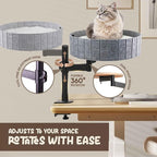Cat Desk Bed with 360° Rotation & Height Adjustment, 60LB Capacity – Ultra-Plush Desk Mounted Perch Attachment, Table Cat Bed for Computer Desk, Washable Fluffy Hammock