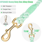 Dog Leash 6 FT Handmade Braided Cotton Rope Leashes for Small Medium and Large Dogs, New Golden Heavy Duty Metal Clasp, Light Green