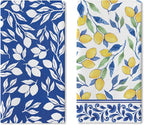 Italian Capri Blue Lemon Kitchen Dish Towels Set of 2, Amalfi Coast Italy Tile Pattern Citrus Drying Hand Towel Baking Cooking Cloth, Summer Mediterranean Bathroom Home Decoration 18'' x 26''