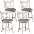 COSTWAY Bar Stool Set of 4 for Kitchen Island, 25.5” Swivel Armless Counter Height Stools with 20'' Wider Padded Seat, Ergonomic Curved Backrest, Rubber Wood Frame (4, Antique White + Gray)