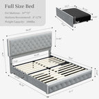 Full Led Bed Frame with 2 Drawers, Upholstered Platform Storage Bed Frames Full Size with Crystal Button Tufted Headboard Footboard, Solid Slats, Noise Free, No Box Spring Needed, Velvet Grey