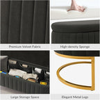 EcoHarbor Living 55.5" Storage Bench Ottoman End of Bed Bench Bedroom Bench, Upholstered Velvet Long Window Bench Large King Size with Gold Legs, Flipping Lid Entryway Footrest (Grey)