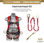 Fall Protection Hammerhead Kit I 5pt Safety Harness, 6' Double Leg Lanyard, 18" D-Ring Extender (Red - 2XLG)