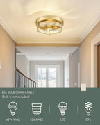 12" Flush Mount Ceiling Light, Farmhouse Style, Bubble Glass,Brass Gold, for Living Room, Bedroom, Dining – CKCL4822-2W-SGBB