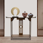 Console Table with Storage Shelves, 2 Tiers L 40.1” Narrow Sofa Table with Drawers, Bamboo Entryway Table for Small Spaces, Living Room Hallway Foyer Corridor Wood Entry Table