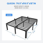 MAF 18 Inch Queen Bed Frames with Round Corner Legs Mattress Slide Stopper No Box Spring Needed Heavy Duty Metal Platform Bed Frame Under-Bed Storage Space, 3000 LBS Steel Slats Support