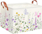 CLOCOR Rectangular Storage Basket Empty,Gift Basket,Waterproof Storage Bin with Handles,Room Decor(Flower)