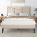 VECELO Full Size Bed Frame with Adjustable Headboard, Upholstered Button Tufted Platform Bedframe with Wood Slats Support, No Box Spring Needed, Beige