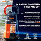 Cleartide Submersible Utility Water Pump, 8160 LPH High Flow, 100% Copper Motor, Thermoplastic Portable Plug & Work, Ideal for Pool, Flooded Basement, Hot Tub, Pond & Garden Draining,10 FT Cord