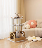 Modern Cat Tree, Solid Wooden Cats Tower, 37" Luxury Cats Trees Condo for Large Cat, Multi-Level Cat Tree Tower Natural Cat House Furniture, with Scratching Posts, Removable Washable Cushions