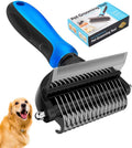 [ 2 in 1 design ] Undercoat Rake and Deshedding Tool for Dogs and Cats - Dematting Comb for Long Hair Pets, Grooming Brush to Clear Mats, Tangles and Reduce Shedding by 95%