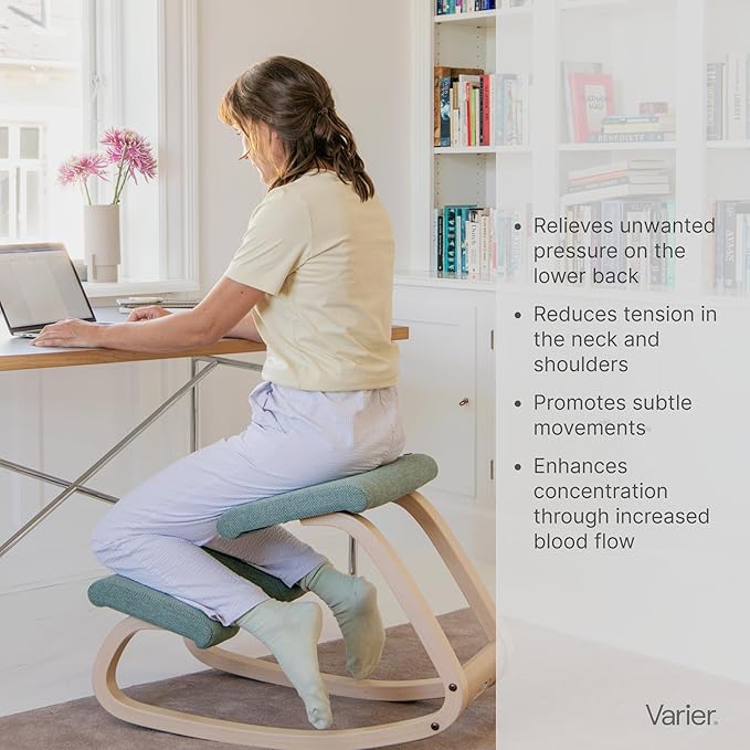 Varier Variable Natural/Blue Ergonomic Office Kneeling Chair – Active Sitting, Rocking Seat for Home, Study & Posture Support – 10 Year Quality Guarantee