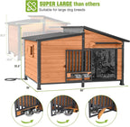 GUTINNEEN Extra Large 60" Heated Dog House Outdoor Dog Kennel with Safe Heated Pad, Chew-Proof Metal Frame and Rotating Food Bowl for Large Dog Breeds, 60" L x 36" W x35.4 H (Brown)