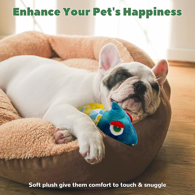 Crinkle Dog Toys Squeaky Plush No Stuffing Cute Puppy Stuffless Tough Rop Pull Toy, Fun Dog Stuffed Animals Durable Chew Set for Small Medium Large Pup (Large, Blue Chameleon)
