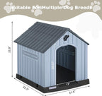 PUKAMI Large Dog House Outdoor Indoor, Plastic Dog House Weatherproof for Large Dogs, Study Puppy Shelter with Air Vents and Elevated Floor, Easy Clean and Assemble (Grey, 31.5"D x 33.5"W x 33.9"H)