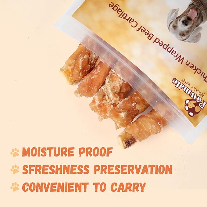 Dog Treats Chicken Wrapped Beef Cartilage w/Calcium Supplement, Rawhide Free Dog Chews Long Lasting, Grain Free Healthy Training Treats Snacks for Small Medium Large Dogs, 12 Counts, 10.6 oz