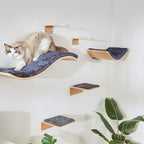 Cat Wall Shelf with Two Steps - Curved Cat Shelves and Perches for Wall (Large Size) - Wall Mounted Cats Furniture for Sleeping, Playing, Climbing, and Lounging