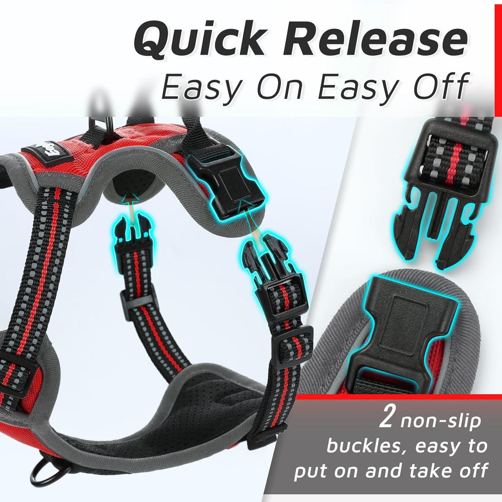 Eagloo Small Dog Harness No Pull, Service Vest with Reflective Strips and Control Handle, Adjustable and Comfortable for Easy Walking, No Choke Pet Harness with 2 Metal Rings, Red, XS