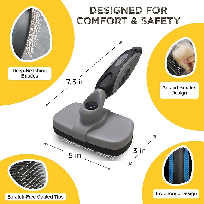 Deshedding Dog Brush for Shedding – Self Clean Cat Brush Deshedding & Grooming Tool for Long Haired and Short Haired Dogs, Slicker Brushes for Dogs, Skin-Friendly, Retractable Bristles, Easy to Clean