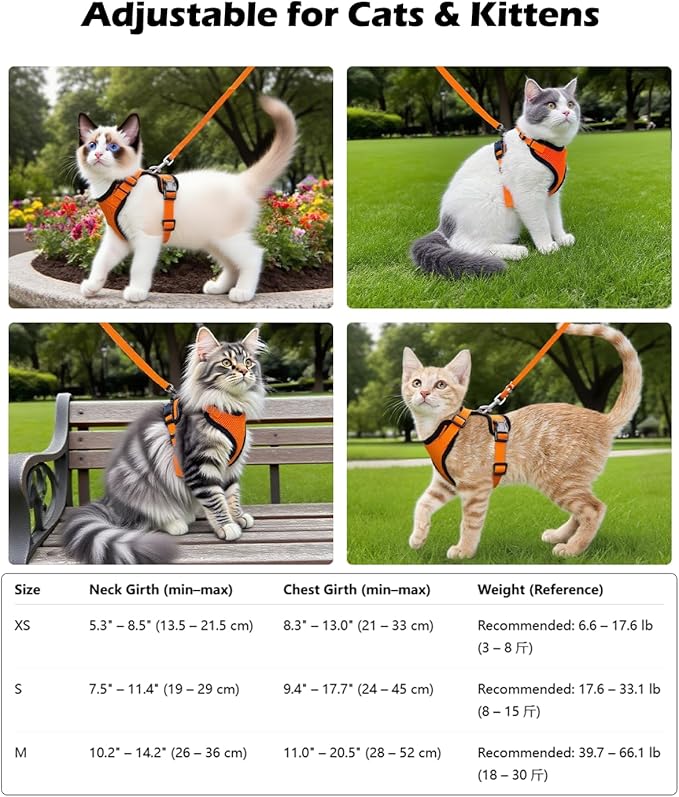 Luxelle 2 Pack Escape-Proof Cat Harness and Leash Set for Walking – Adjustable No Pull Soft Vest with Easy-Wear Buckle, Reflective Straps, Breathable Mesh – Outdoor Travel Harness for Cats & Kittens
