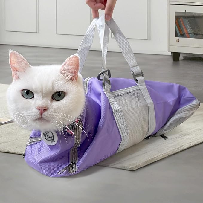 Cinf Cat Nail Clipping Cleaning Grooming Restraint Bag No Scratching Biting for Bathing Nail Trimming Injecting Examining(Taro,M)