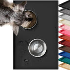 VIVAGLORY Dog Bowl Mat Grippymat Pet Food Mat, Waterproof Washable Nonslip Silicone for Pet & Cat, Food and Water Placemat with Lip & Raised Edges for Indoor Floor, S, Black