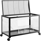 Large Metal Hamster Enclosure Rat Cage with 360 Viewing Acrylic Sides, Ventilated Front Door & Openable Top, Portable Hamster Tank for Guinea Pig, Chinchilla, Gerbil, 37.8''Lx18.5''Wx20''H Black