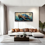 Large Nautical Turtle Wall Art for Living Room, Coastal Ocean Canvas Oversized Wall Decor, Beach Aesthetics Framed Pictures Painting Print Artwork for Bedroom Office 60L" x 30W"