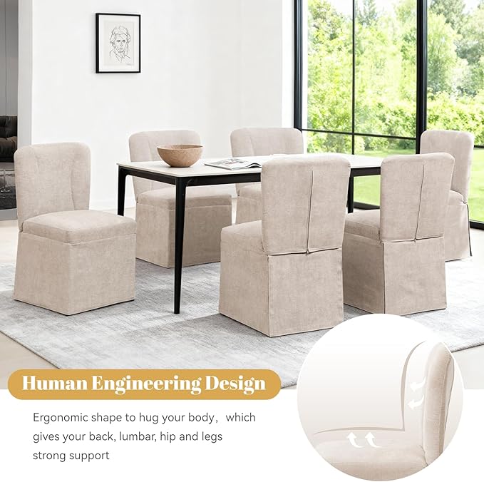 Upholstered Dining Chairs Set of 2, Kitchen Table Chairs, Modern Dining Room Chairs with Metal Frame & Linen Fabric, Beige