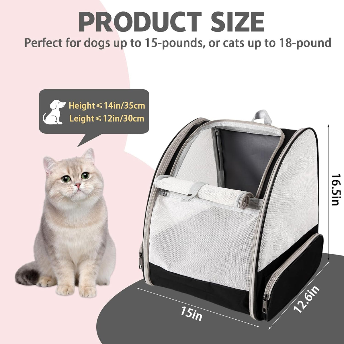 Cat Backpack Carrier,Pet Carrier Airline Approved for Small Dog Cat Puppy Kitten Bunny,Ventilated Mesh Design Animal Backpack for Hiking Camping Travel Bag (Black)