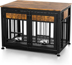 Dog Crate Furniture End Table 38 Inch Hidden Kennel Cabinet with Removable Tray, Thickened Metal Frame Dog Cage, Dual-Purpose Pet House & Nightstand for Living Room