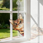 Remiawy Stained Glass Window Hanging, Funny Peeking Cat with Metal Chain and Hooks Window Indoor Decoration and Christmas, Mother's Day Birthday Pet Sympathy Gifts for Cat Lover