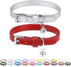 PUPTECK 2 PCS Soft Genuine Leather Cat Kitten Collar with Bells Adjustable for Girl Boy Cats Puppy - Red, Silvery