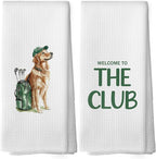 Golf Dog Kitchen Towels - Golden Retriever Dish Towels, Sports Gifts, Pet Golf Club Decorative Absorbent Dishcloths Hand Towels Set of 2 for Kitchen Gym Spa Decor 16x24 Inches