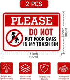 2PCS Please Do Not Dispose Poop Bags in This Trash Bin Stickers, Self-Adhesive Weatherproof Do not Throw Dog Poop Bag in The Trash Sign, Trash Can Stickers for House，Yard，Restaurant（5.9" x 3.9"）