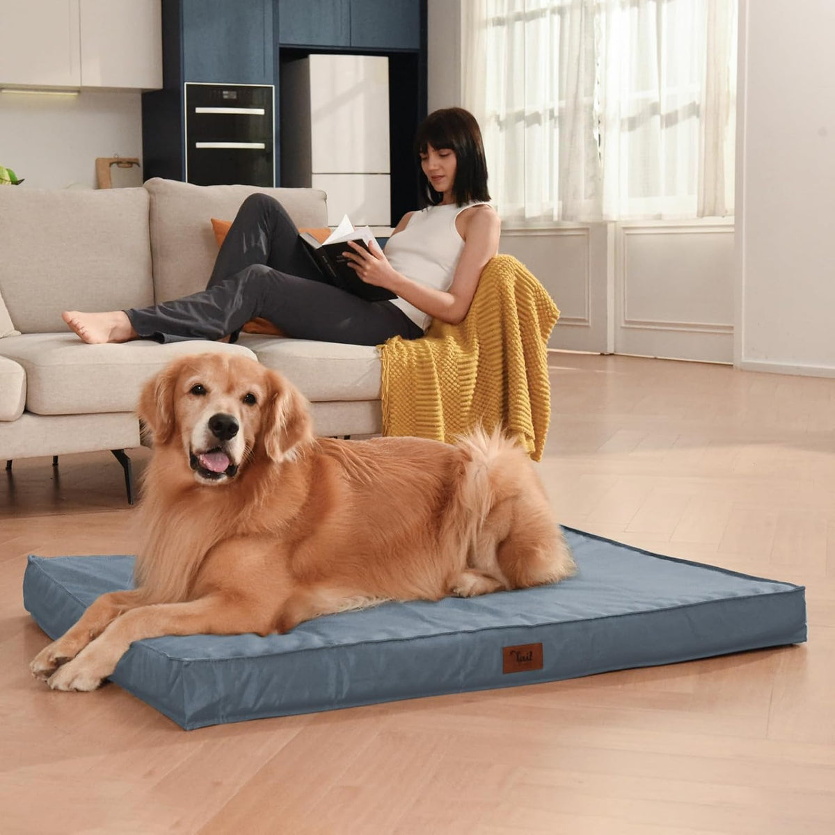 Dog Beds for Large Dogs, Orthopedic Dog Bed for Extra Large Dogs, Big Waterproof Pet Bed with Washable Removable Oxford Cover, Blue