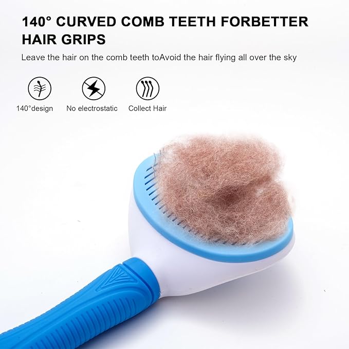 Self Cleaning Slicker Brush for Pet Grooming - Removes Loose Undercoat and Sheds, Suitable for Long and Short Hair Cats and Dogs, with Massaging Bristles