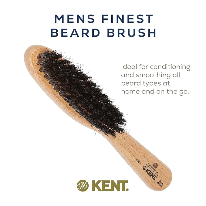 Kent BRD7 Horsehair and Nylon Blend Soft Beard Brush for Men for Flawless Shaping and Grooming, Ergonomic Grip Beechwood Handle, for Mustache and Beards, Distributes Oils and Balms. Made in England