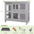 GUTINNEEN Rabbit Hutch Indoor Outdoor Bunny House Guinea Pig Cage on Wheel with Plastic Tray 47inch