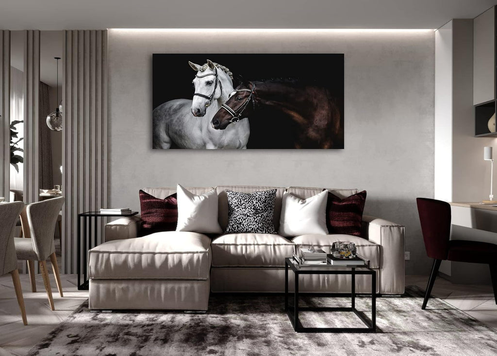 Jiuqinghua Wall Art Canvas Print Picture White and Brown Horses 1 Panel Wild Animal Painting Artwork for Living Room Bedroom Office Home Wall Decor Stretched and Framed Ready to Hang 30x60inches