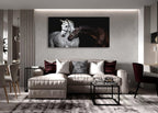 Jiuqinghua Wall Art Canvas Print Picture White and Brown Horses 1 Panel Wild Animal Painting Artwork for Living Room Bedroom Office Home Wall Decor Stretched and Framed Ready to Hang 30x60inches