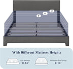 Allewie Queen Bed Frame with Adjustable Headboard, Upholstered Platform Bed with Wood Slats, Heavy Duty Mattress Foundation, No Box Spring Needed, Noise-Free, Easy Assembly, Dark Grey