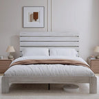 Rustic White Queen Size Wooden Bed Frame with Farmhouse Headboard, Solid Wood Platform Bed with Wood Slats, Noise-Free Structure, No Box Spring Needed