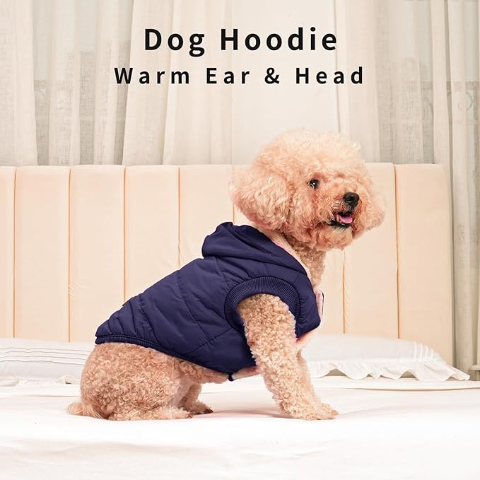 Fleece Lining Extra Warm Dog Hoodie in Winter,Small Dog Jacket Puppy Coats with Hooded,Blue S