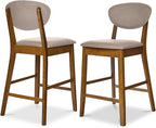 Best Choice Products Bar Stool Set of 2, Mid-Century Modern Upholstered Wood, Armless Counter Height w/Seat Cushion, Backrest - Walnut/Gray