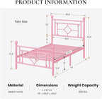 SHA CERLIN 14 Inches Twin Size Metal Platform Bed Frame/Vintage Iron-Art Headboard and Footboard/Mattress Foundation for Storage/No Box Spring Needed/Noise-Free/Easy Assembly/Pink