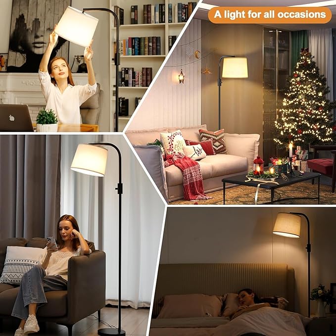 Ambimall 𝐅𝐮𝐥𝐥𝐲 𝐃𝐢𝐦𝐦𝐚𝐛𝐥𝐞 Floor Lamp - Floor Lamps 9W 𝐋𝐄𝐃 Light Bulb Included, Standing Lamps for Living Room with Adjust Head, Modern Standing Tall Light Rotary Switch for Office