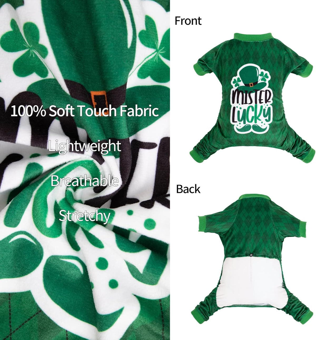 CuteBone Dog St.Patrick's Day Pajamas Puppy Onesies Small Dogs Soft Pjs Coat Cat Apparel Comfy Pet Clothes Outfit Doggie Bodysuit P274S